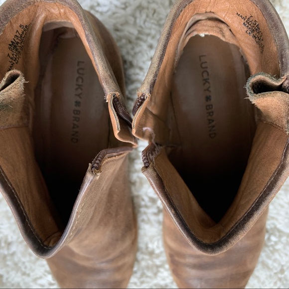 Vintage Lucky Brand Distressed Brown Leather Boom Ankle Bootie - Picture 5 of 7